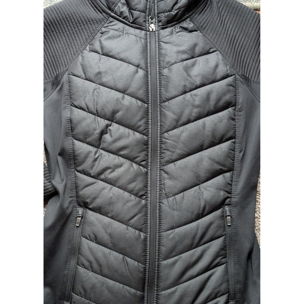 H&M Sport Quilted Hooded Jacket S Black Athletic Zip Up Thumbholes Activewear - Picture 4 of 13